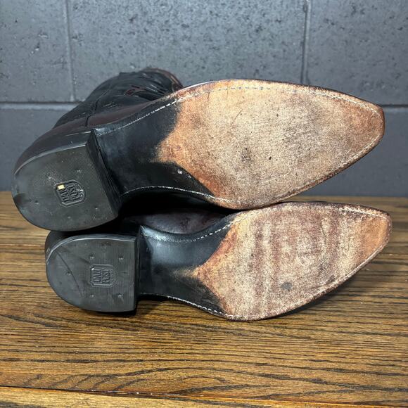 Vintage Dan Post Western Cowboy Boots 10.5 D Black Burgundy Leather Made in USA - Picture 5 of 8